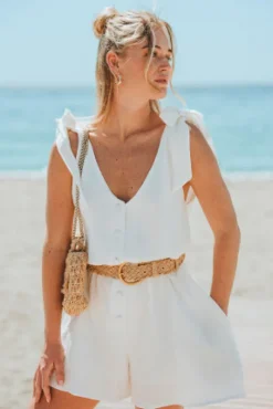 COMBISHORT FLEURINE BLANC COTON