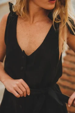 COMBISHORT FLEURINE NOIR COTON