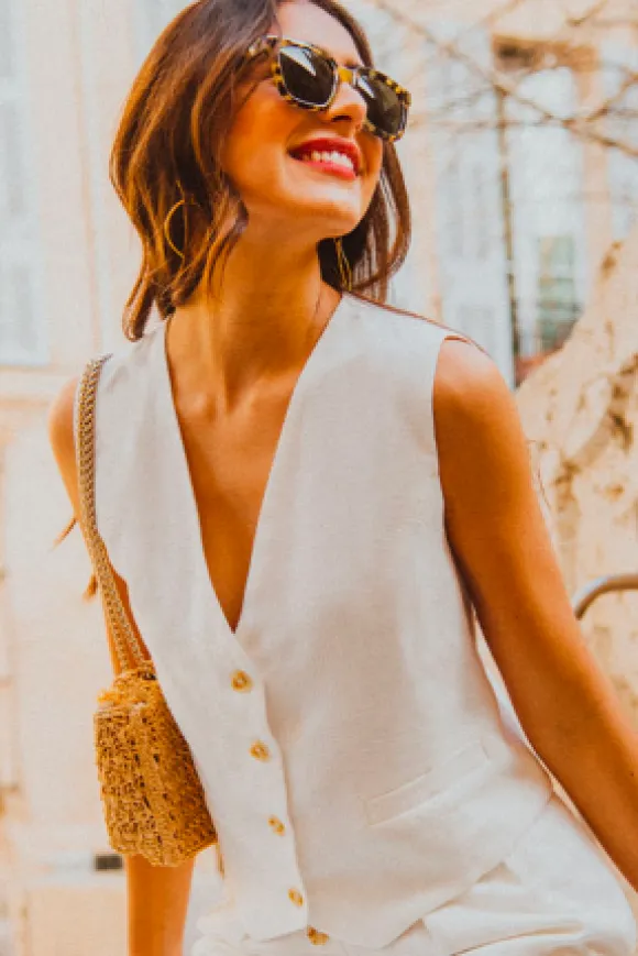 GILET MARCEL LIN VISCOSE BLANC