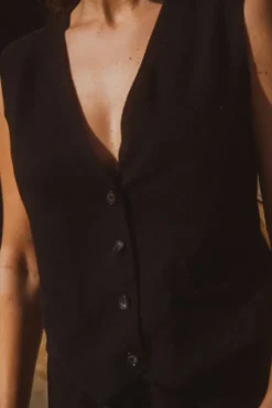 GILET MARCEL LIN VISCOSE NOIR