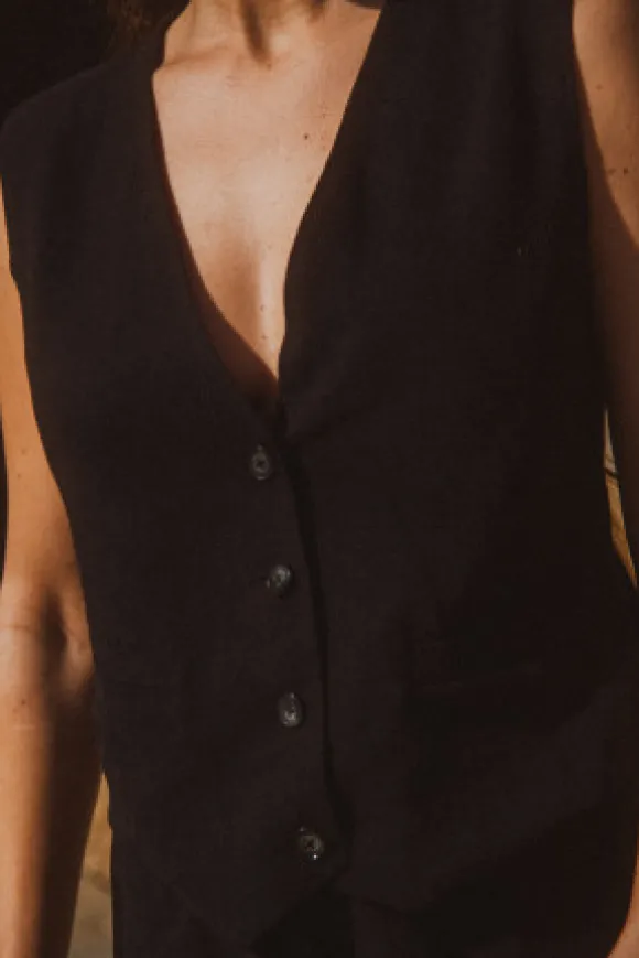 GILET MARCEL LIN VISCOSE NOIR