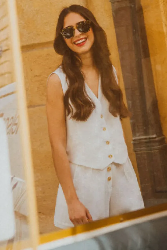 GILET MARCEL LIN VISCOSE BLANC
