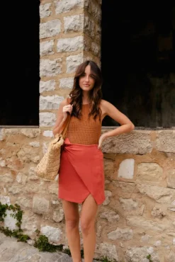 JUPE ÉLISA LIN VISCOSE TERRACOTTA