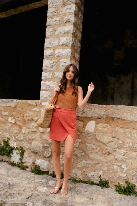 JUPE ÉLISA LIN VISCOSE TERRACOTTA