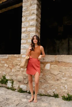 JUPE ÉLISA LIN VISCOSE TERRACOTTA
