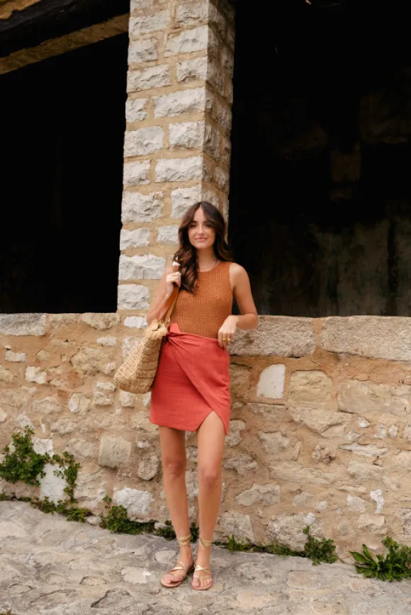 JUPE ÉLISA LIN VISCOSE TERRACOTTA