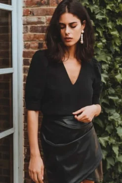 JUPE POLLY SIMILI CUIR NOIR