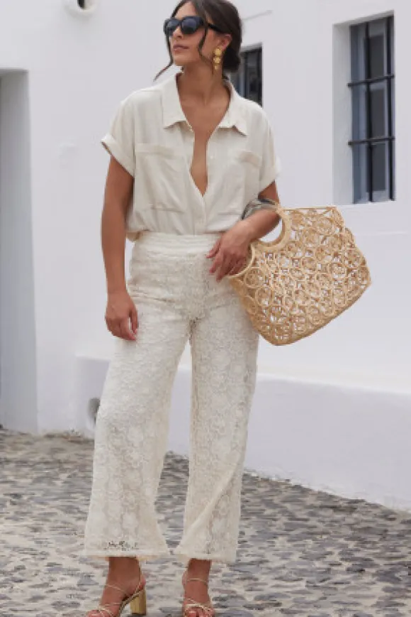 PANTALON COLE DENTELLE PIVOINE