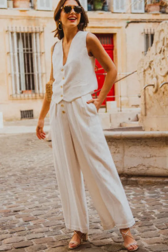 PANTALON SYBILE LIN VISCOSE BLANC