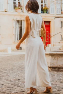 PANTALON SYBILE LIN VISCOSE BLANC