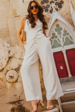 PANTALON SYBILE LIN VISCOSE BLANC