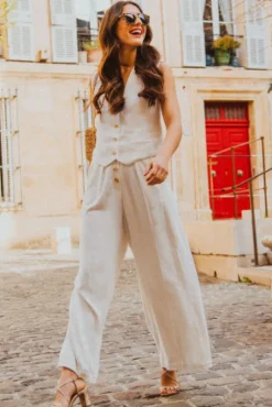 PANTALON SYBILE LIN VISCOSE BLANC