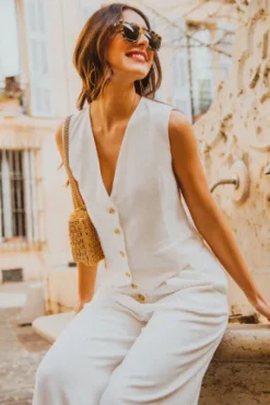PANTALON SYBILE LIN VISCOSE BLANC