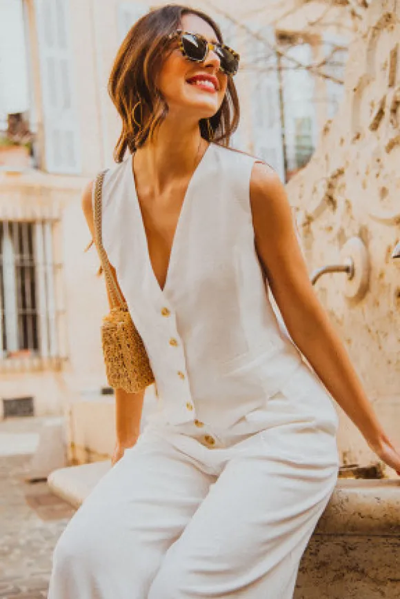 PANTALON SYBILE LIN VISCOSE BLANC
