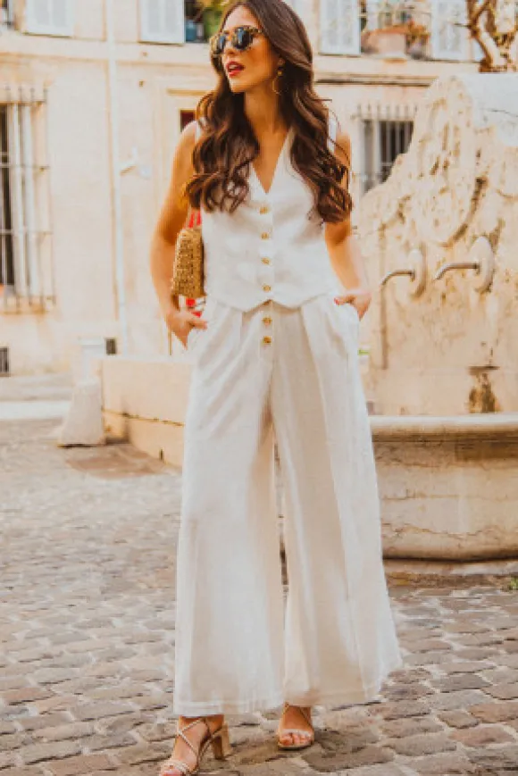 PANTALON SYBILE LIN VISCOSE BLANC