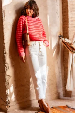 PULL LUISA MARINIÈRE ROSE ROUGE
