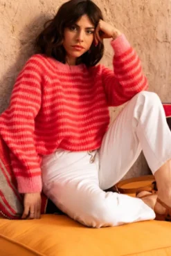 PULL LUISA MARINIÈRE ROSE ROUGE