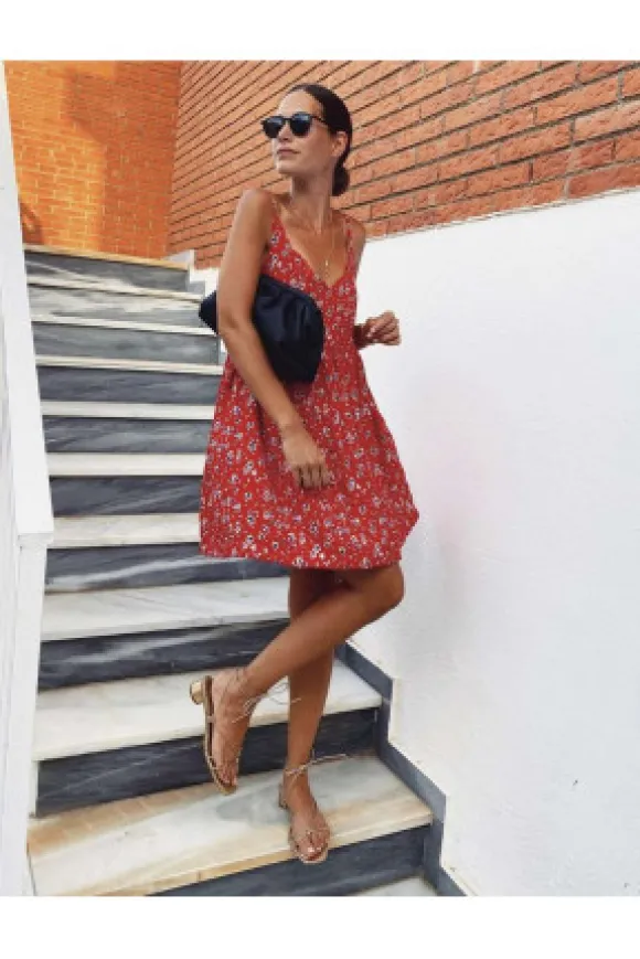 ROBE ADÈLE ROUGE FLEURI