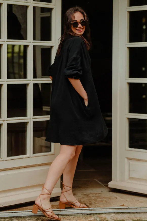 ROBE ATYS NOIR COTON