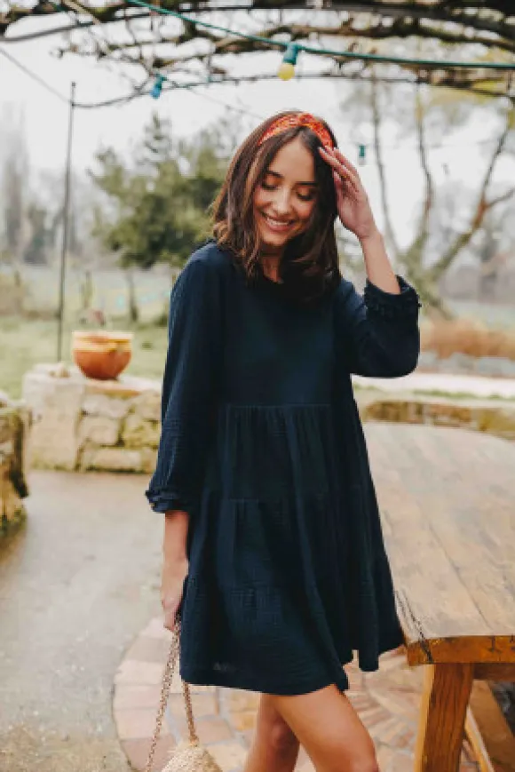 ROBE ISSA NOIR COTON