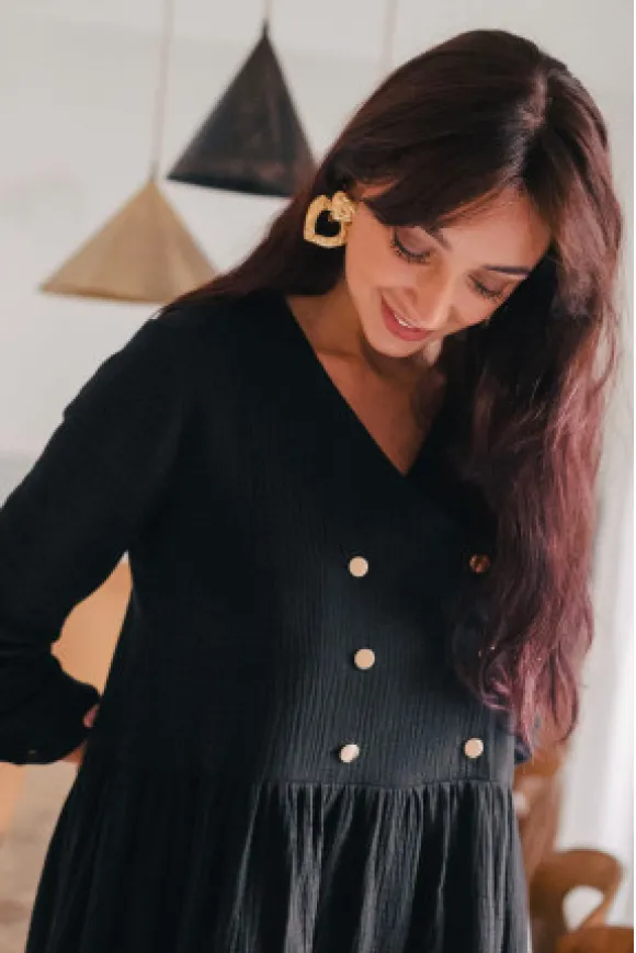 ROBE JADE NOIR COTON
