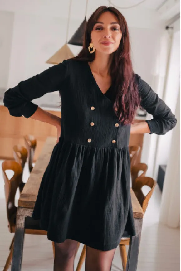 ROBE JADE NOIR COTON
