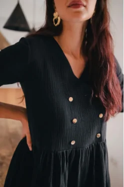ROBE JADE NOIR COTON