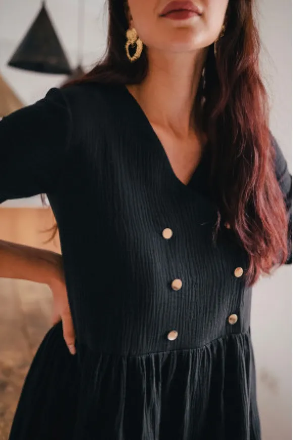 ROBE JADE NOIR COTON