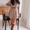 ROBE LISON PIED DE POULE CAMEL