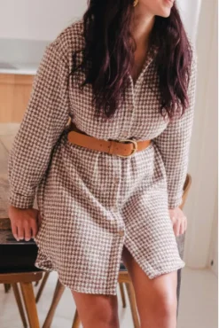ROBE LISON PIED DE POULE CAMEL