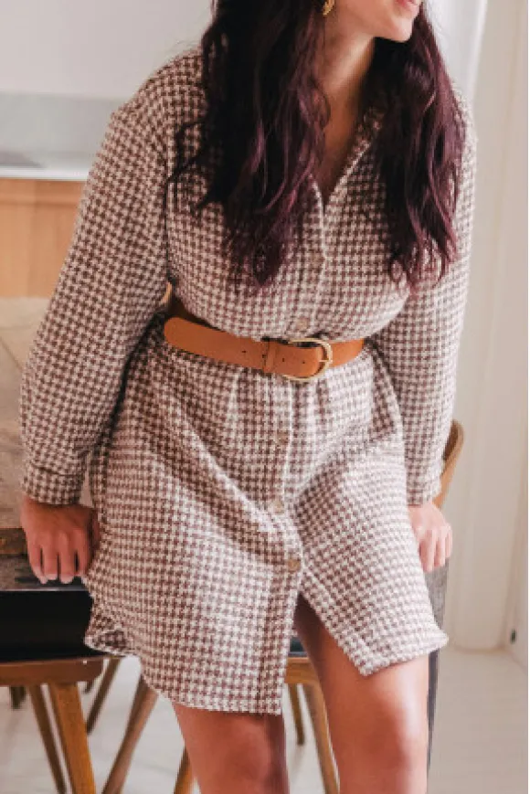 ROBE LISON PIED DE POULE CAMEL