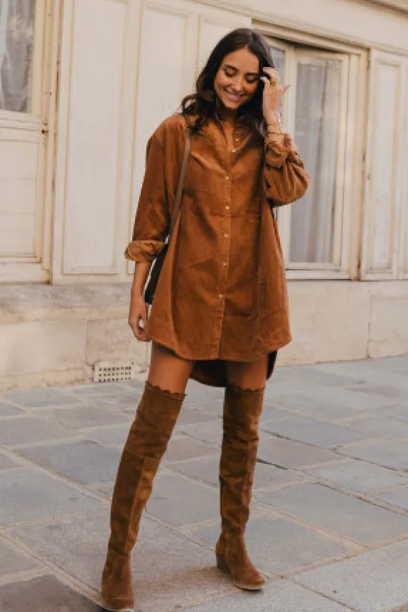 ROBE LISON VELOURS CAMEL