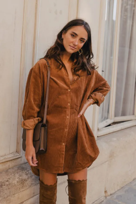 ROBE LISON VELOURS CAMEL