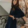 ROBE LISON VELOURS MARINE