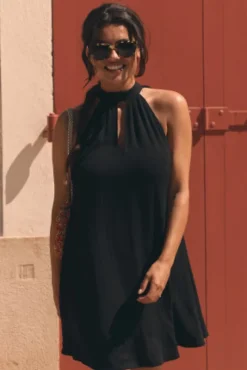 ROBE OLGA LIN VISCOSE NOIR
