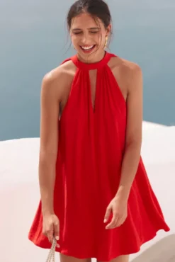 ROBE OLGA LIN VISCOSE ROUGE