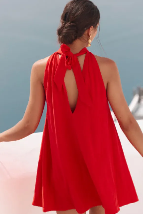 ROBE OLGA LIN VISCOSE ROUGE