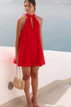 ROBE OLGA LIN VISCOSE ROUGE