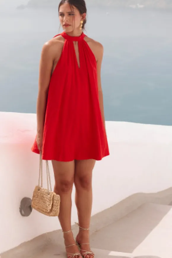 ROBE OLGA LIN VISCOSE ROUGE