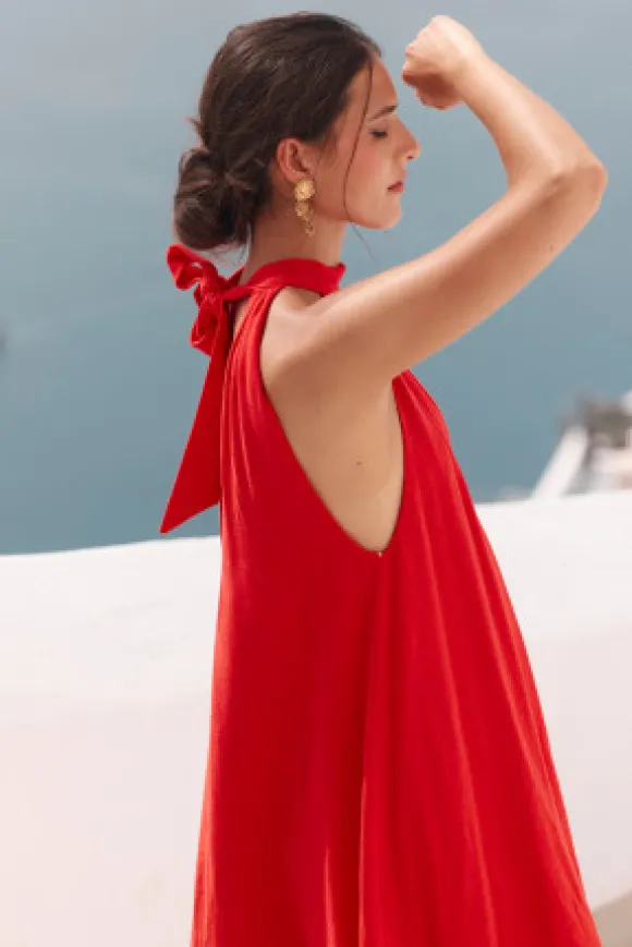 ROBE OLGA LIN VISCOSE ROUGE
