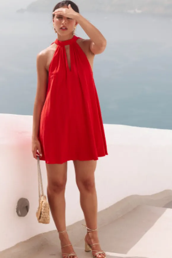 ROBE OLGA LIN VISCOSE ROUGE