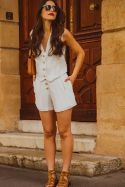 SHORT FRANCESCO LIN VISCOSE BLANC