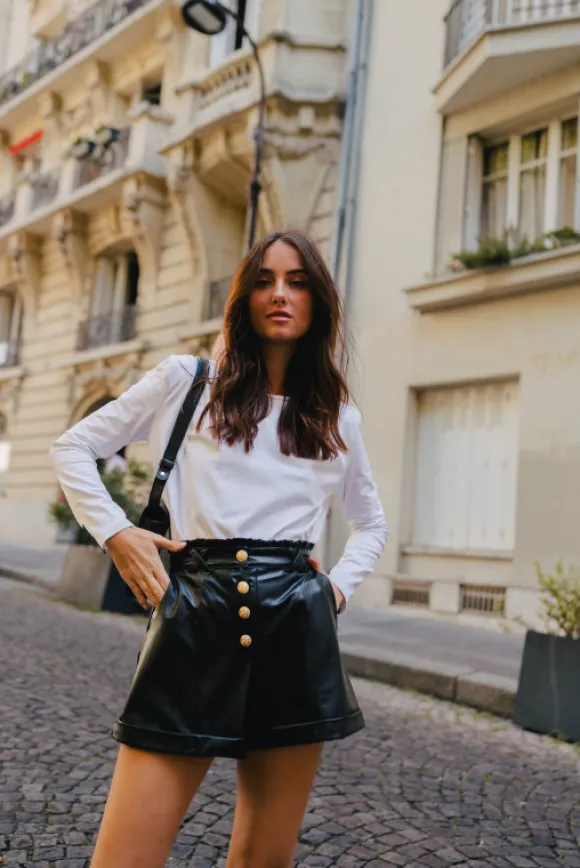 SHORT GUILLAUME SIMILI CUIR NOIR