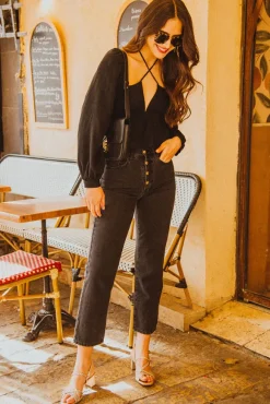 TOP QUITERIE LIN VISCOSE NOIR