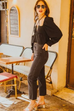 TOP QUITERIE LIN VISCOSE NOIR