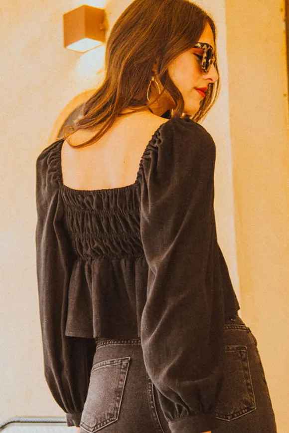 TOP QUITERIE LIN VISCOSE NOIR