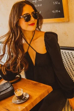 TOP QUITERIE LIN VISCOSE NOIR