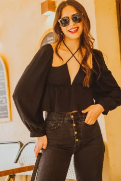 TOP QUITERIE LIN VISCOSE NOIR